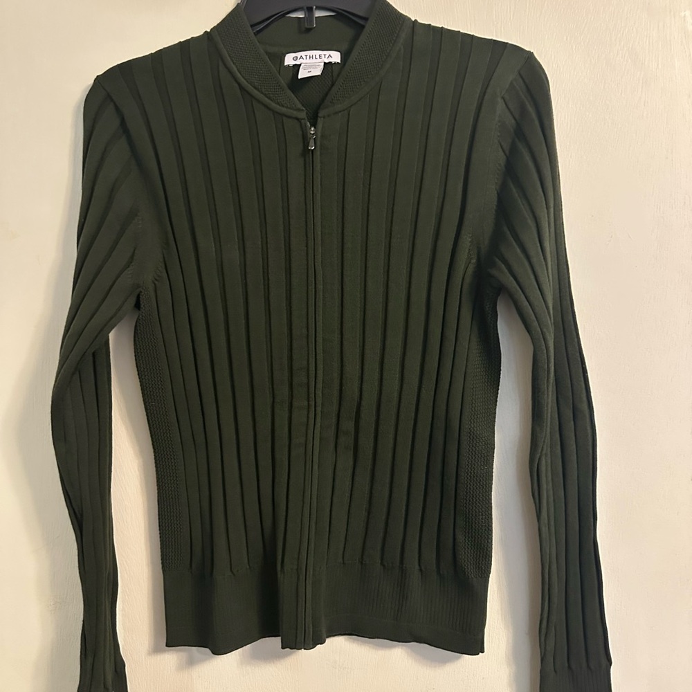 Athleta Olive Green Ribbed Zip-Up Top